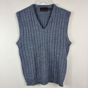 Vintage Mens Sweater Vest M Blue Ribbed Academia 80s 90s USA American Priority
